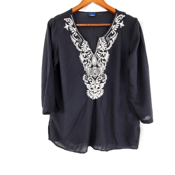 Basic Editions Black Boho Top Size Small - Picture 5 of 7